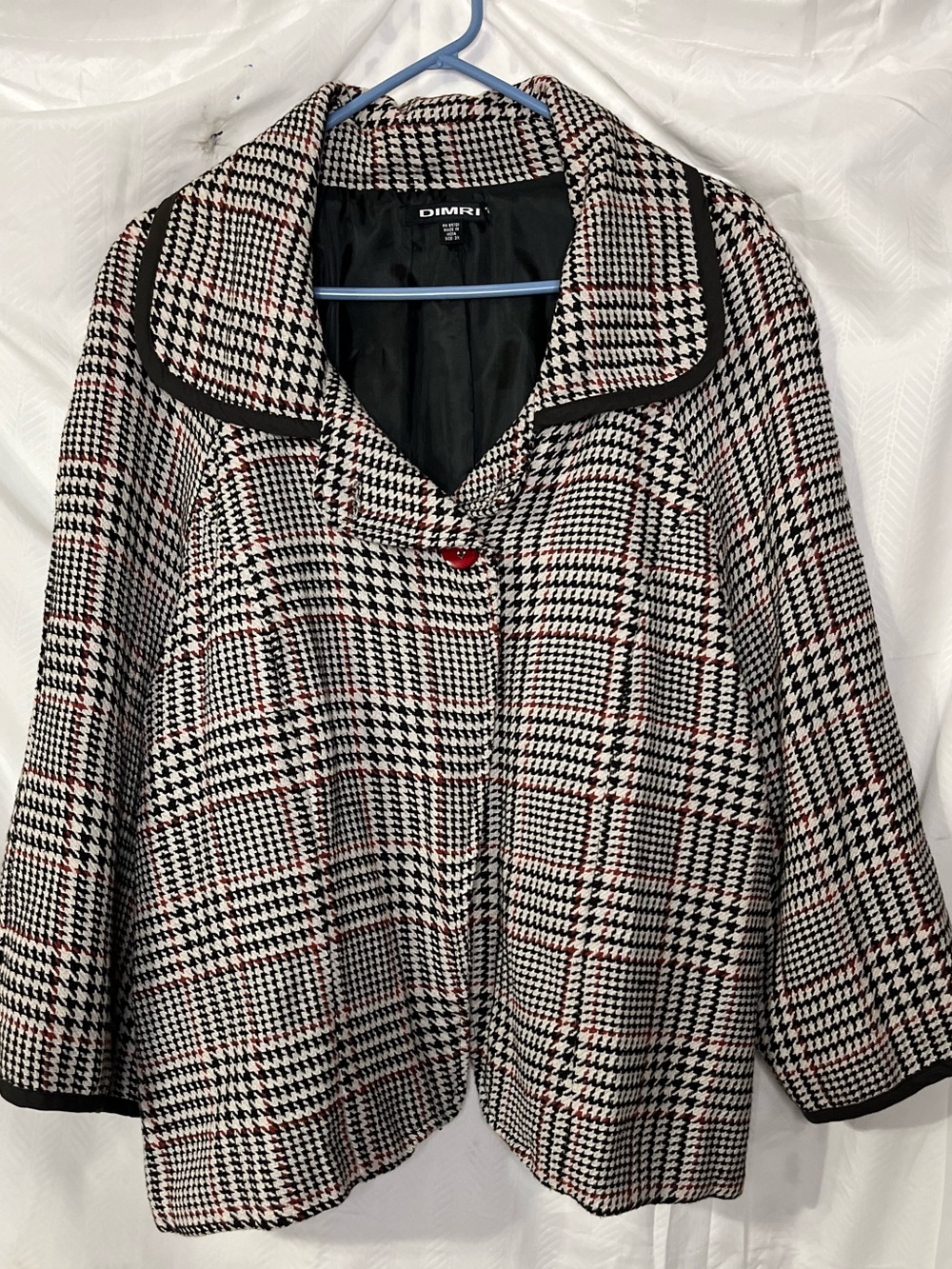 Dimri Women's Black & White Houndstooth Coat with Red button closure  Plus 3X